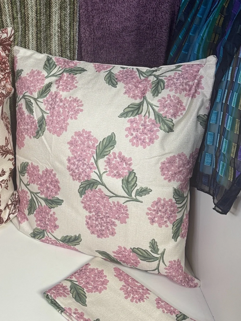 Floral Pink Hydrangea Decorative Throw Pillow Covers
